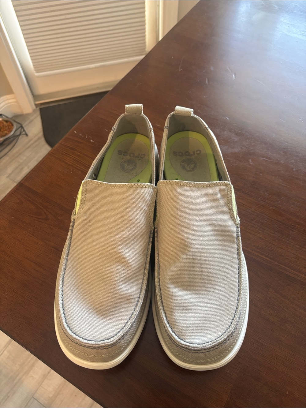 CROCS Men's Slip-On Loafers in Light Beige with Lime Interior